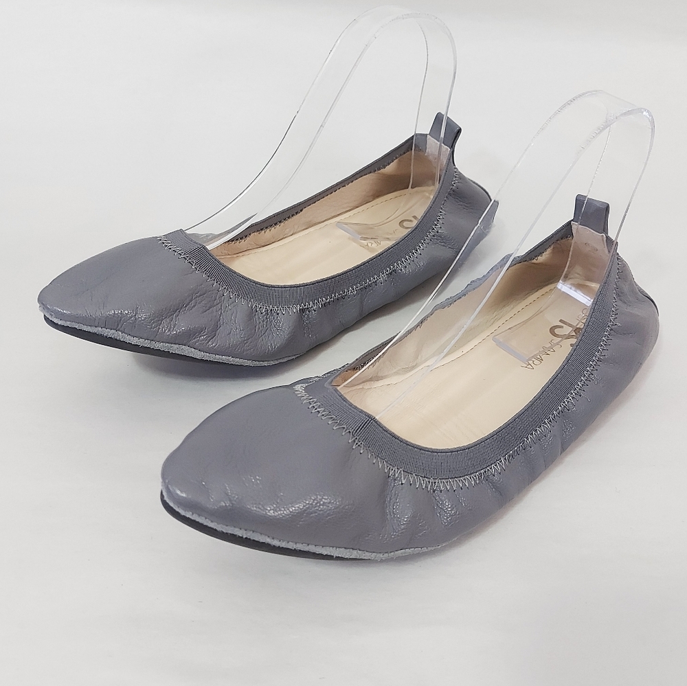 Yosi Samra Women Gray Leather Foldable Vienna Pointed Toe Ballet Flats Size 10